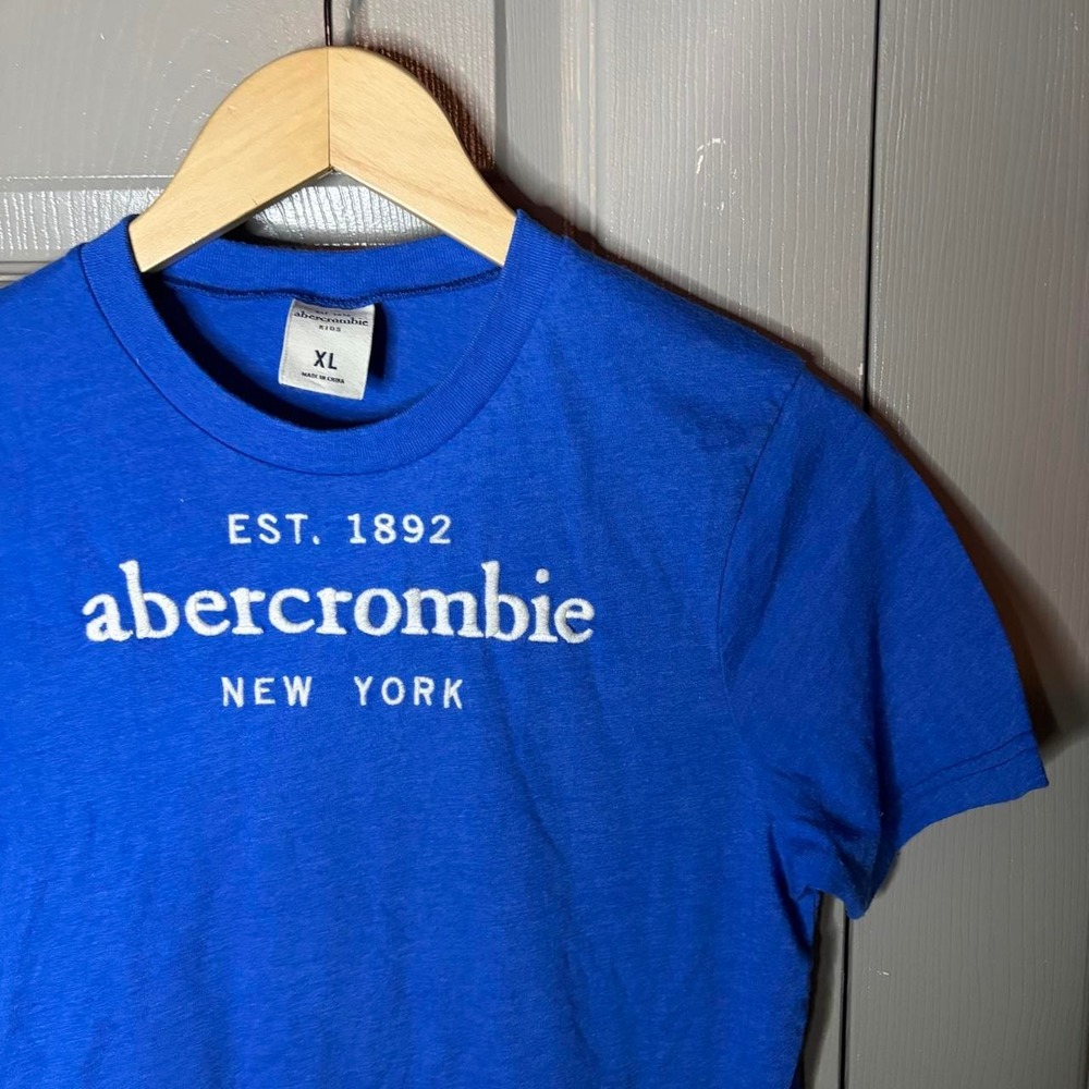 Abercrombie & Fitch Blue Y2K Graphic Tee Shirt Youth XL Fits Womens Small - Picture 2 of 4